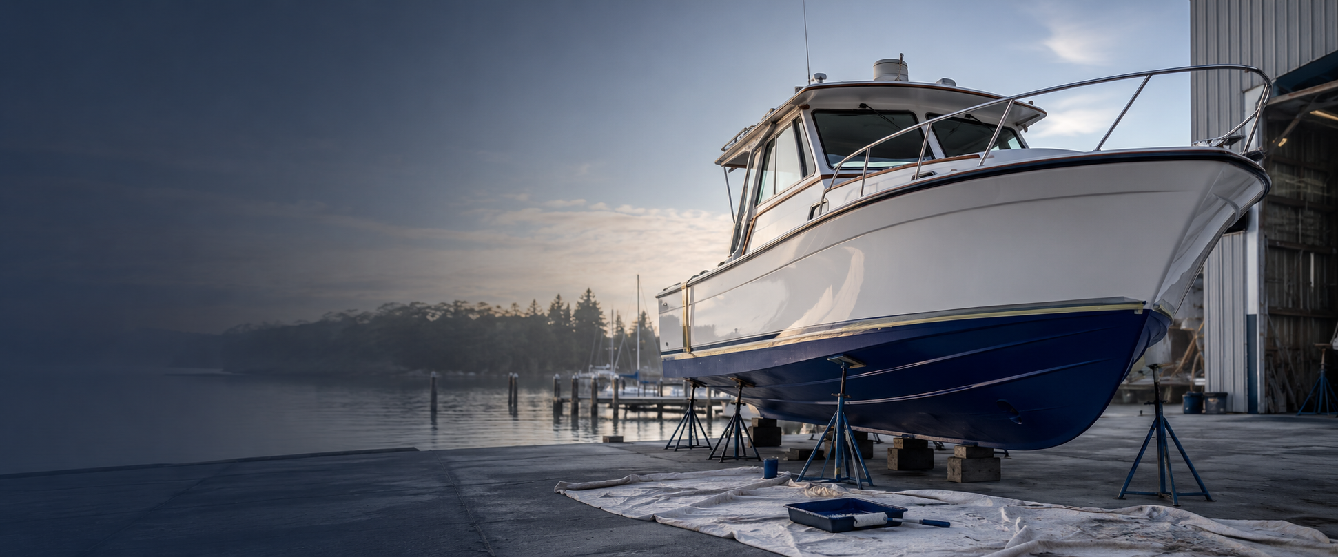 Boat with a freshly refinished hull showcasing marine topside and bottom paint