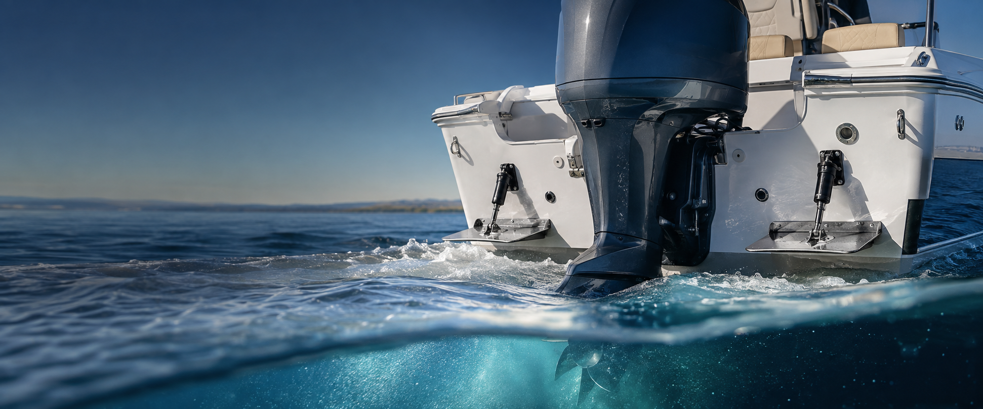 Electric trim tabs and actuators installed on a boat transom