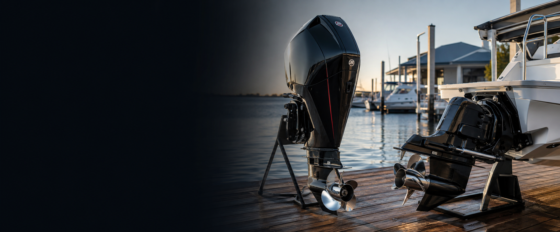 Mercury outboard and MerCruiser sterndrive at a marina